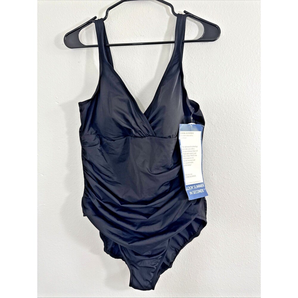 Croft Barrow Swimwear Womens 18 Black‎ Body Sculptor One Piece Ruched Swimsuit